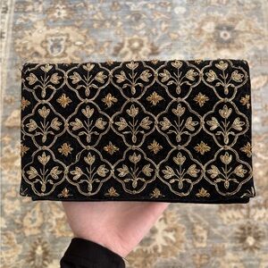 Elegant Black and Gold Embroidered Clutch